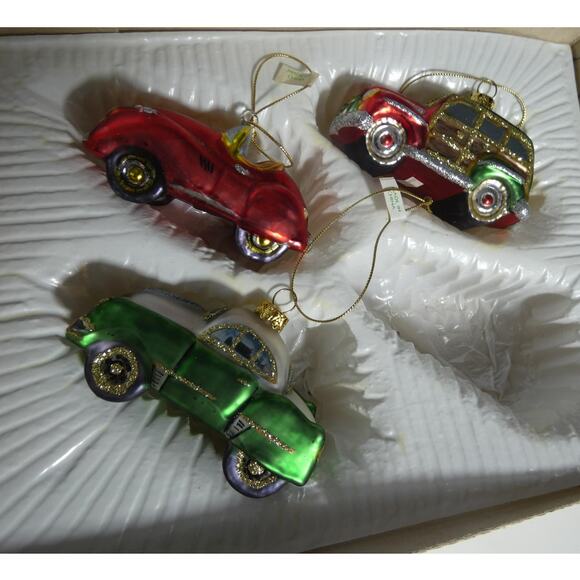 Vintage Christmas Classics Hand Decorated Glass Ornaments Snowman Cars - Picture 2 of 5